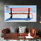 Park Bench, Peaceful Moment, Minimalist Art, Living Room Wall Art, Pastel Landscape, Framed Canvas Print, Impressionist Style, Soft Blue Pink