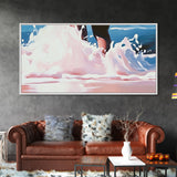 Ocean Waves, Beach Water Art, Summer Coastal Decor, Pink and Blue Painting, Framed Canvas Print, Minimalist Wall Art, Relaxing Vibes