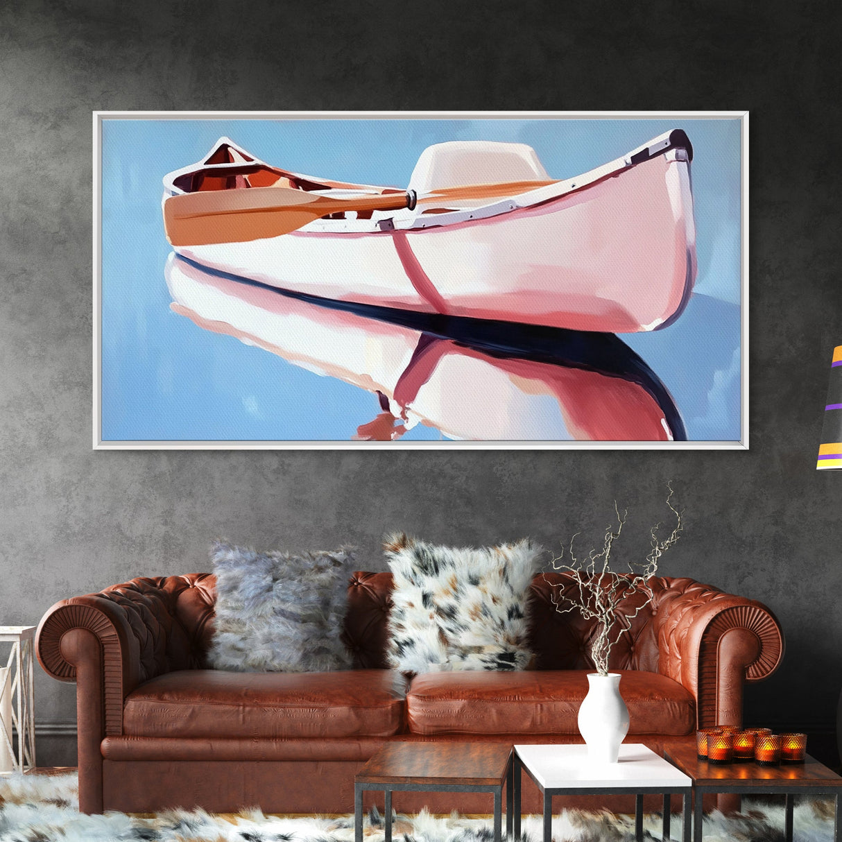 Rowboat, Water Reflection, Nautical Wall Art, Serene Coastal Decor, Minimalist Lake House Art, Framed Canvas Print, Gift Idea