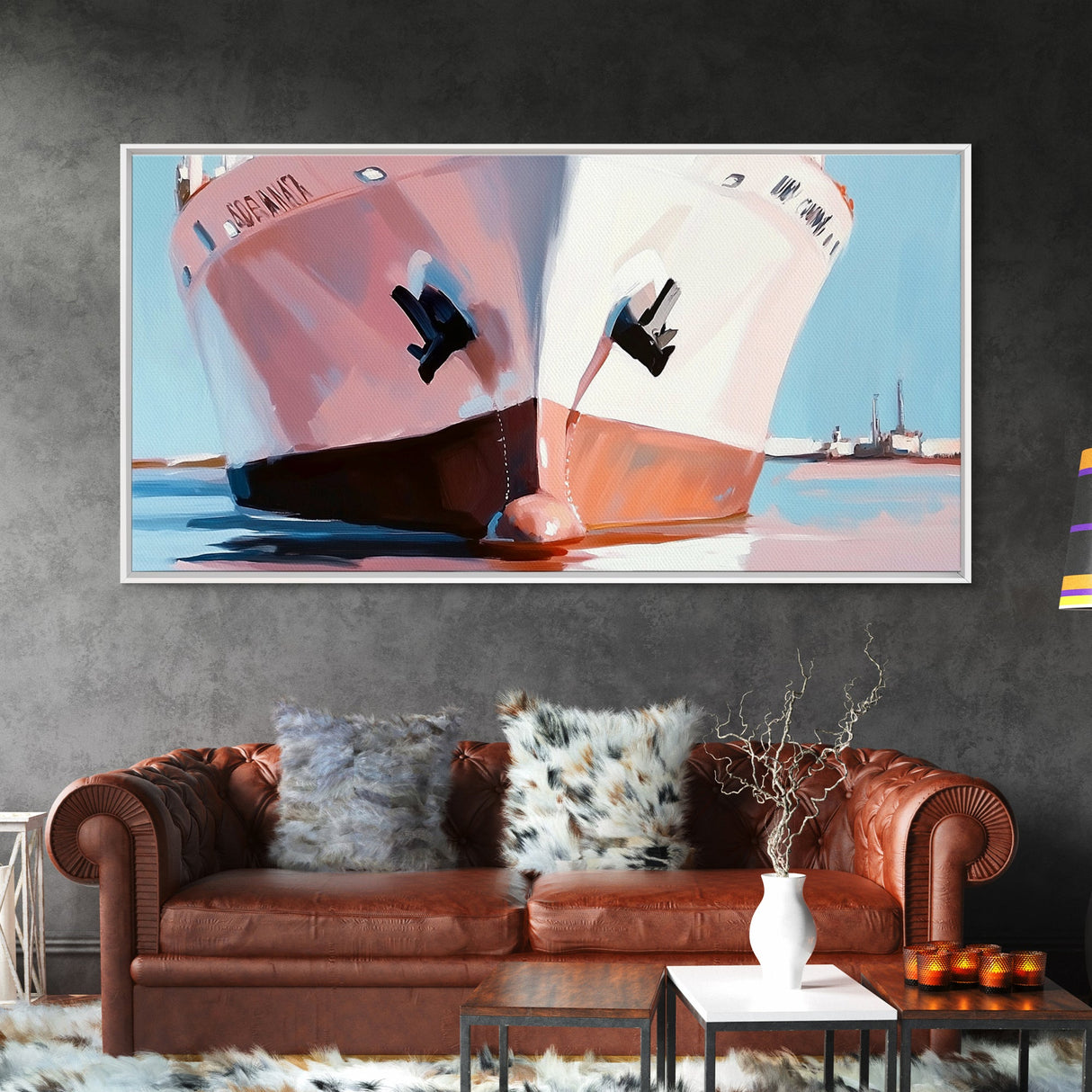 Cargo Ship, Nautical Wall Art, Coastal Decor, Modern Maritime Print, Minimalist Ocean Art, Framed Canvas Print, Office or Living Room Decor