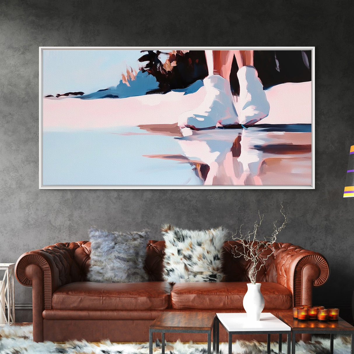 White Boots, Fashion Photography Art, Reflection Aesthetic, Minimalist Boho Print, Soft Pastel Colors, Framed Canvas Print, Bedroom Art