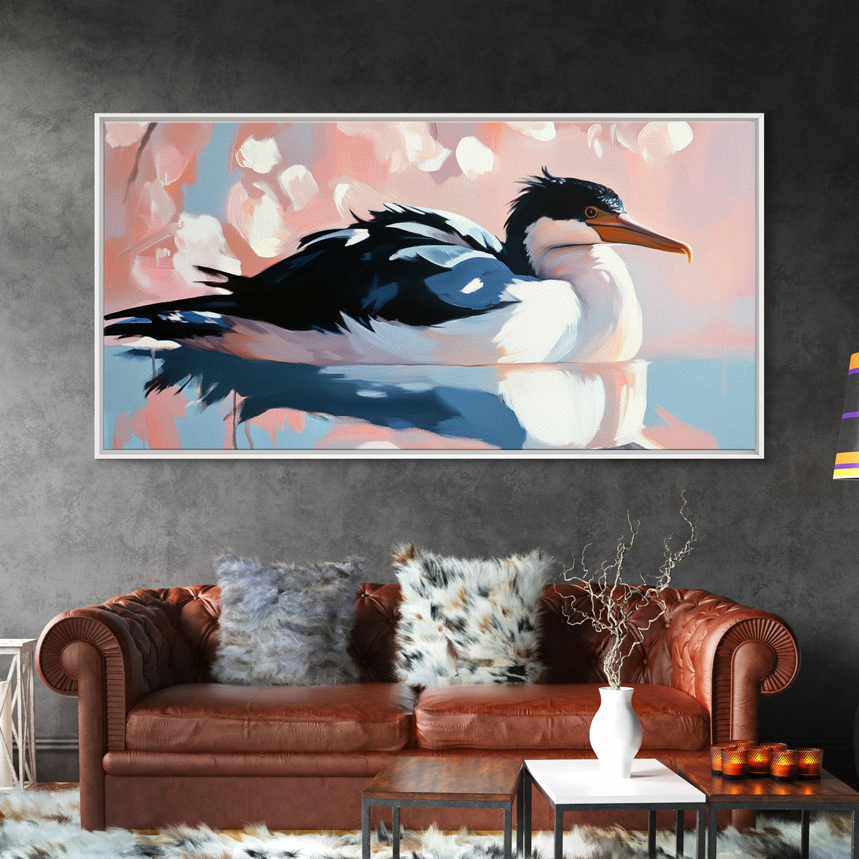 Seabird Reflection, Waterfowl Art, Coastal Wildlife, Nature Print, Framed Canvas Print, Bedroom Wall Art, Modern Animal Art