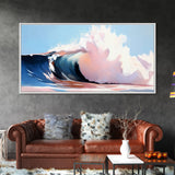 Ocean Wave, Surf Art, Beach Vibes, Coastal Decor, Framed Canvas Print, Modern Seascape, Blue and Pink Wave Art, Contemporary Wall Art