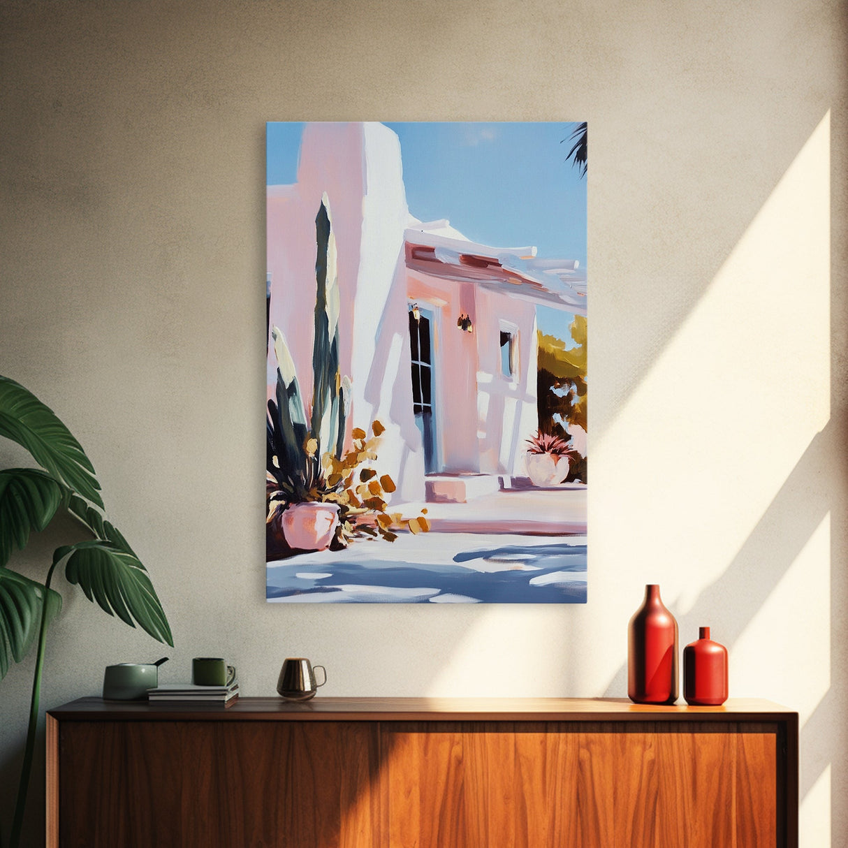 Desert House, Southwest Art, Warm Aesthetic, Boho Home, Framed Canvas Print, Modern Rustic Decor, Living Room Wall Art, Earthy Colors