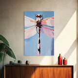 Dragonfly Art, Nature Illustration, Blue Sky Painting, Delicate Wings, Modern Wildlife, Canvas Print, Bedroom Wall Art, Minimalist Nature