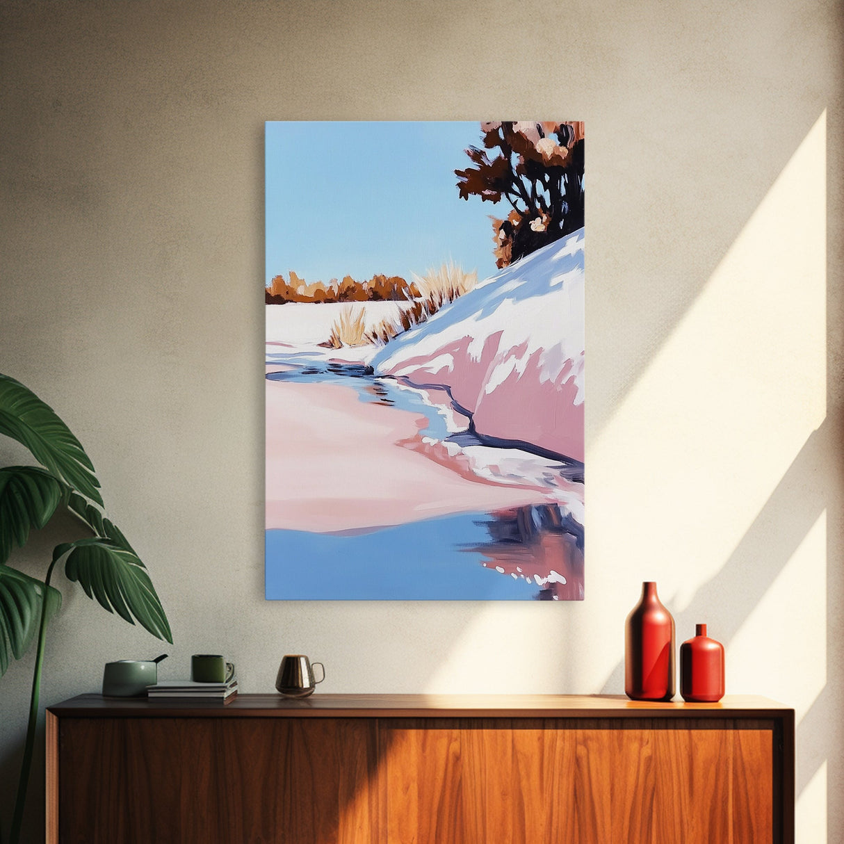Winter Beach, Snowy Landscape, Soft Blue Sky, Minimalist Nature Scene, Abstract Seascape, Canvas Print, Office Wall Art, Calm Home Decor