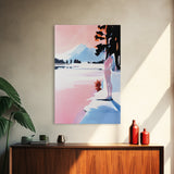 Sunset Lake, Mountain Reflection, Dreamy Landscape, Pastel Art, Framed Canvas Print, Living Room Wall Art, Romantic Nature Scene