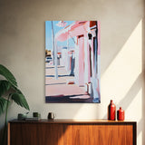 Sunset Street, Pastel Cityscape, Framed Canvas Print, Urban Decor, Impressionist Wall Art, Warm Color Palette, Stylish Living Space
