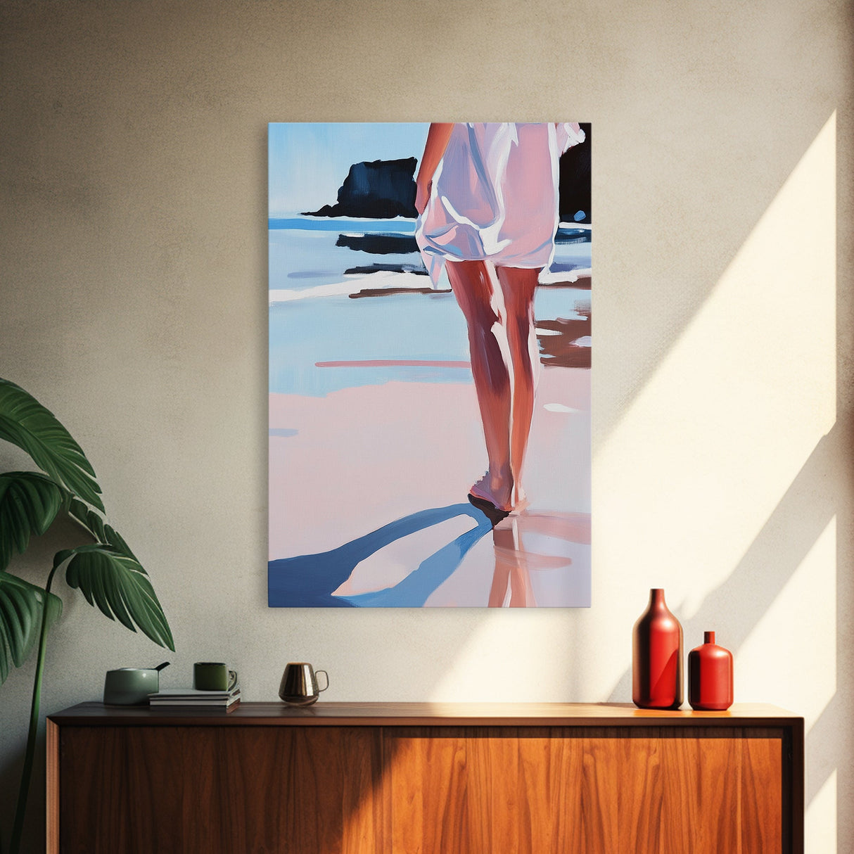 Walk, Beach, Serenity, Freedom, Canvas Print, Minimalist Seaside Wall Art, Soft Feminine Decor, Coastal Bedroom Artwork, Ocean Home Aesthetic