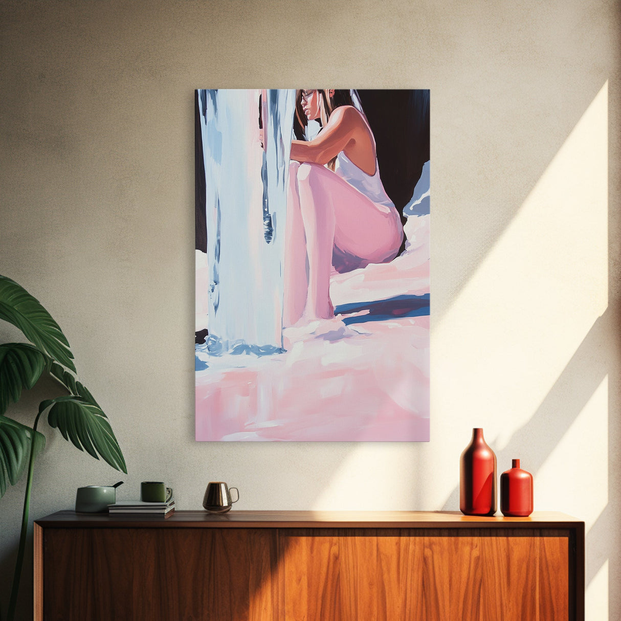 Girl Sitting, Reflective Mood, Canvas Print, Emotional Artwork, Modern Aesthetic, Contemporary Art, Minimalist Wall Art, Bedroom Decor