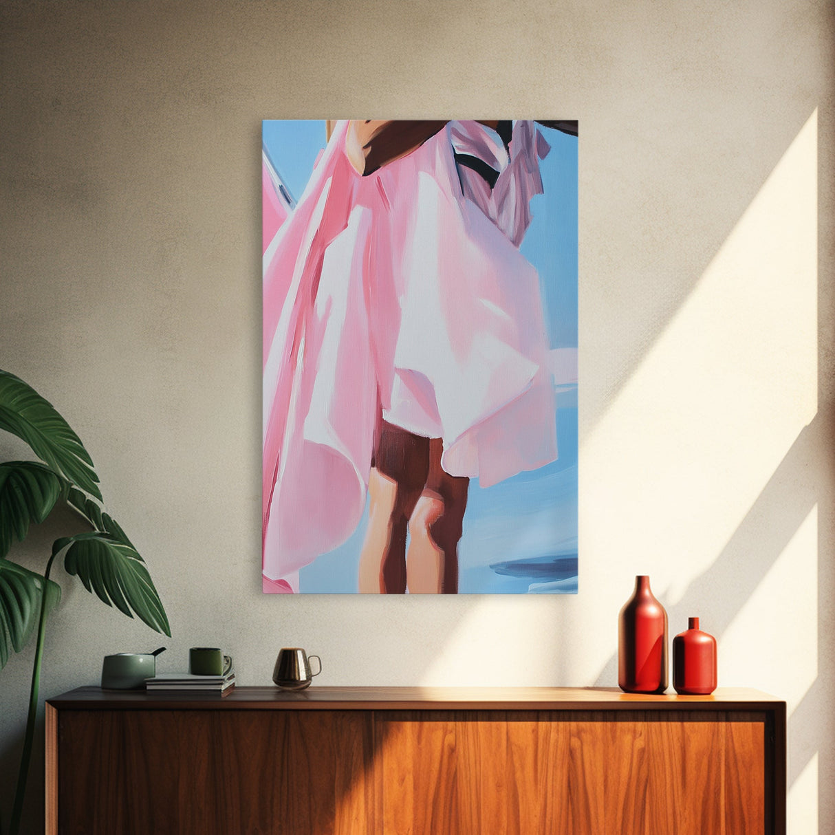 Flowing Dress, Feminine Art, Soft Aesthetic, Elegant Style, Framed Canvas Print, Fashion Illustration, Romantic Home Decor, Bedroom Art