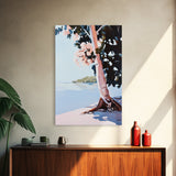 Tree by Water, Serene Nature Landscape, Tranquil Beach Scene, Framed Canvas Print, Zen Meditation Art, Minimalist Wall Decor