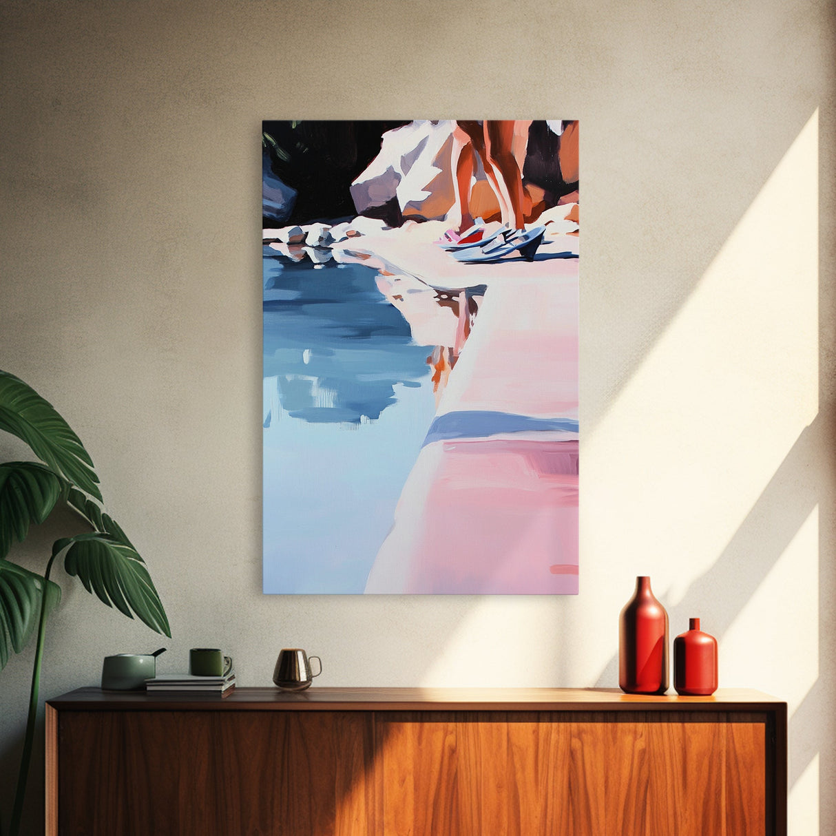 Poolside Reflection, Summer Wall Art, Coastal Aesthetic, Modern Art, Beach House Decor, Relaxation Theme, Canvas Print, Minimalist Style