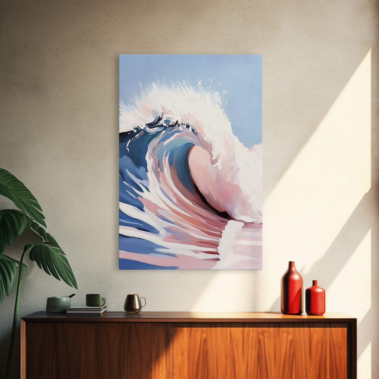 Surf Wave Print, Dynamic Ocean Art, Abstract Beach Painting, Framed Canvas Print, Coastal Home Decor, Nautical Aesthetic, Living Room Art
