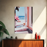 Ocean Window View, Coastal Interior Art, Dreamy Beach Scene, Framed Canvas Print, Serene Nautical Wall Art, Modern Living Room Decor