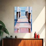 Seaside Pier View, Minimalist Coastal Painting, Tranquil Ocean Scene, Framed Canvas Print, Nautical Wall Decor, Beach House Art, Serene Living Room Art