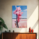 Pink Wildflower, Country Landscape, Nature Scene, Rustic Home Decor, Farmhouse Art, Spring Aesthetic, Framed Canvas Print, Entryway