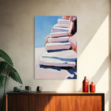 Stairway To Sky, Abstract Architecture, Minimalist Art, Modern Wall Decor, Soft Pastel Tones, Framed Canvas Print, Bedroom