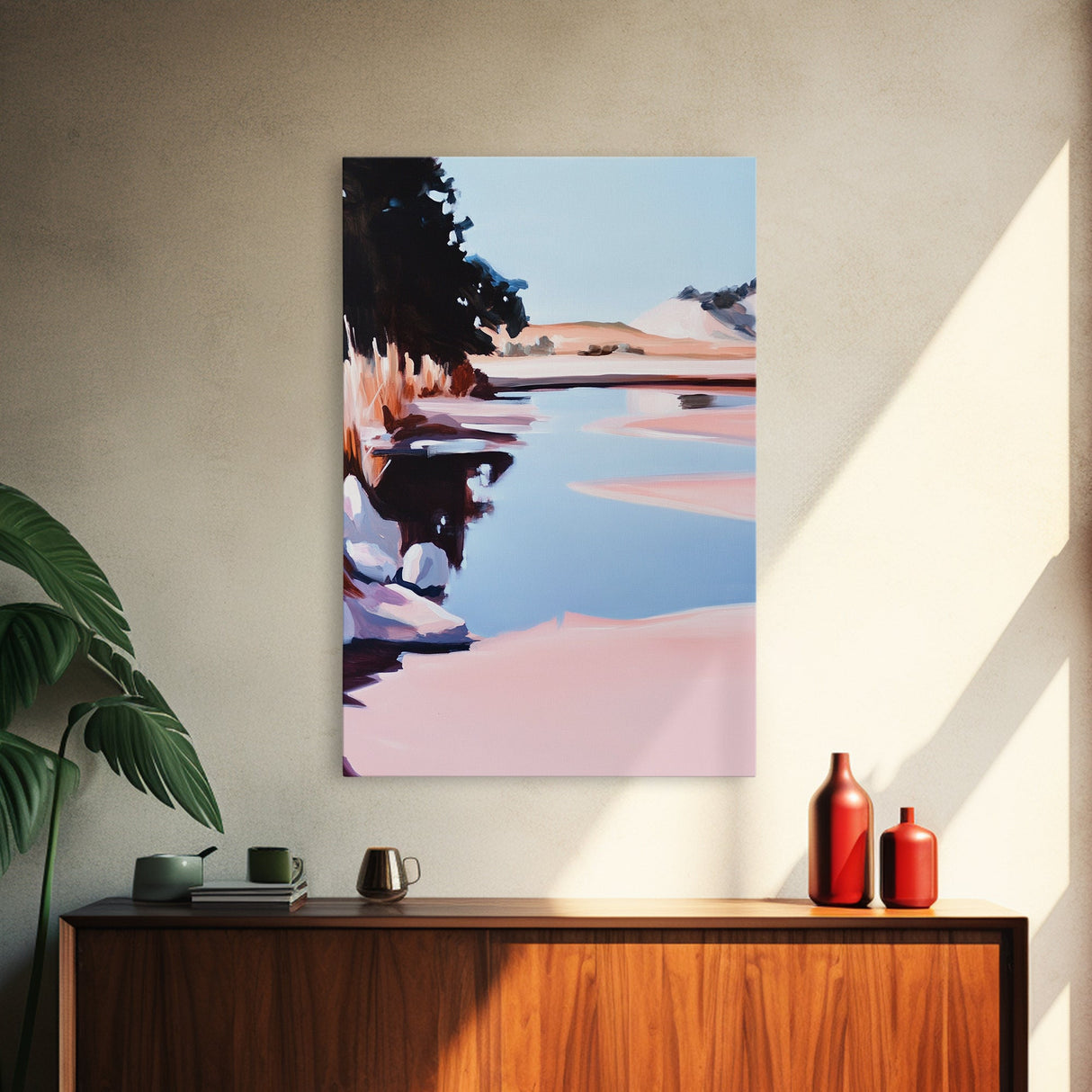 Tranquil Lake, Serene Nature, Reflection Landscape, Framed Canvas Print, Cozy Wall Art, Minimalist Home Decor, Bedroom Artwork