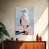 Seagull, Coastal Bird, Minimalist Beach, Modern Wall Art, Framed Canvas Print, Ocean Artwork, Seaside Decor, Living Room Art