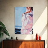 Elegant Woman, Fashion Art, Feminine Aesthetic, Minimalist Painting, Chic Wall Art, Soft Pastel Decor, Canvas Print, Bedroom Wall Art