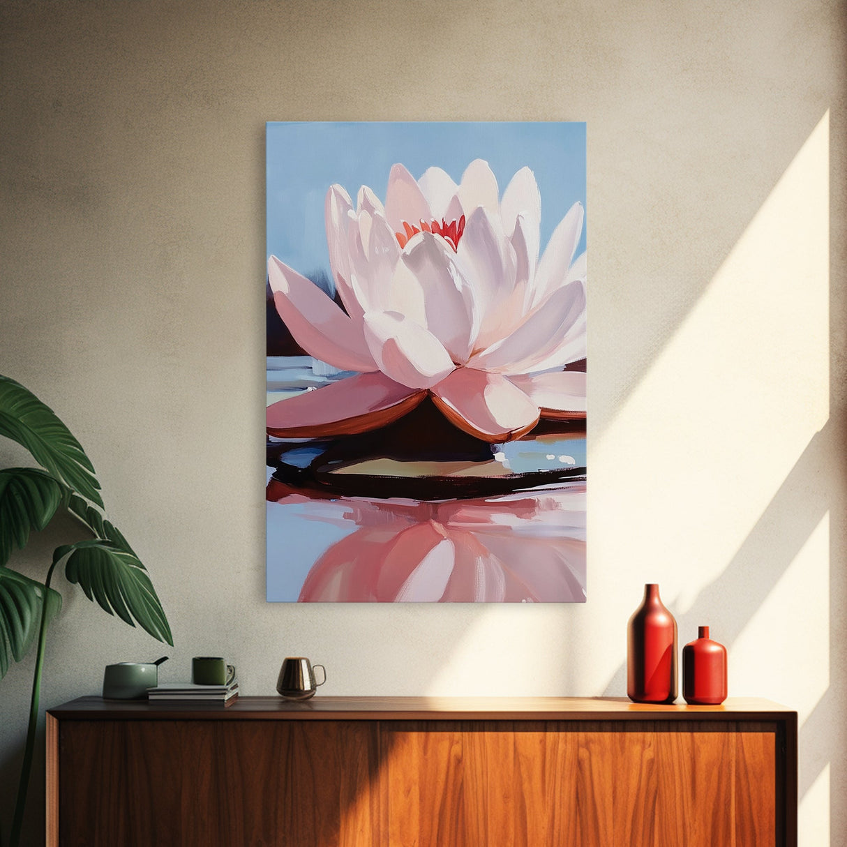 Lotus, Water Lily, Tranquil Nature Art, Framed Canvas Print, Zen Floral Wall Decor, Soft Pastel Painting, Botanical Art, Spa Wall Art