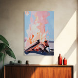 Sunset Flames, Campfire Glow, Coastal Night, Framed Canvas Print, Cozy Warmth, Rustic Outdoor Art, Fall Wall Decor, Cabin Aesthetic
