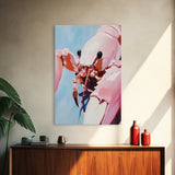 Pink Lobster Art, Coastal Kitchen Decor, Abstract Seafood Illustration, Nautical Wall Print, Framed Canvas Print, Dining Room Wall Art