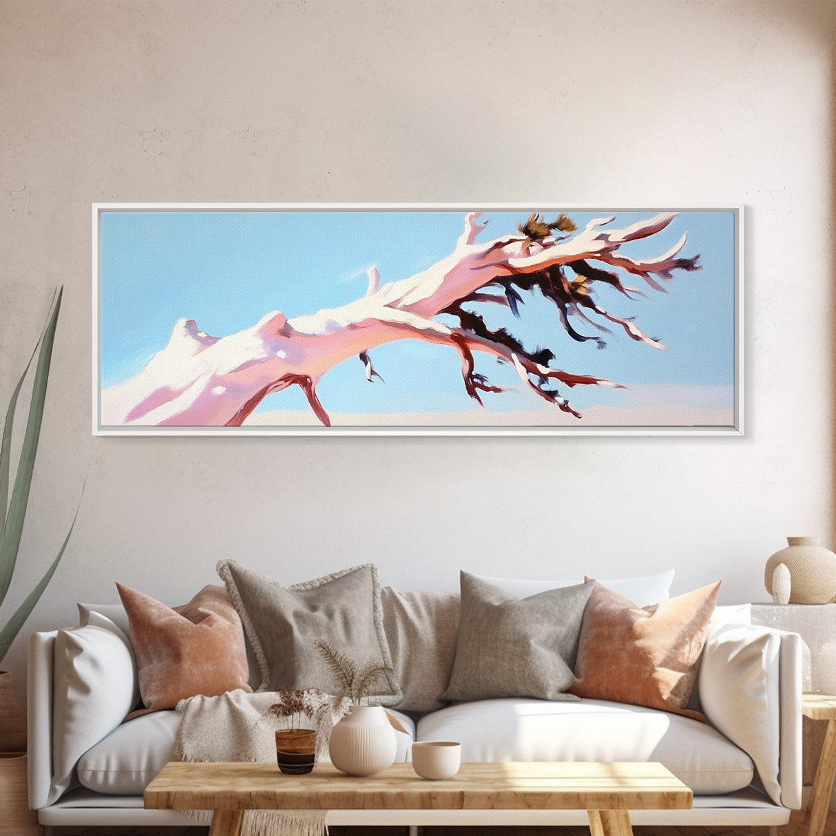 Desert Tree, Abstract Landscape, Earthy Tones, Canvas Print, Minimalist Nature Art, Living Room Wall Decor, Modern Boho Painting