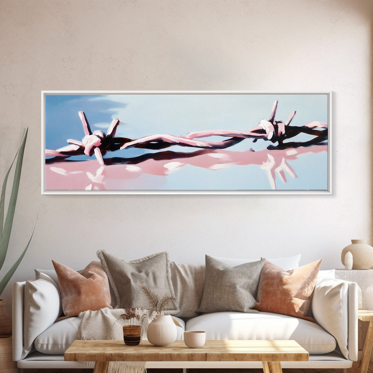 Barbed Wire, Abstract Fence, Rustic Wall Art, Framed Canvas Print, Minimalist Country Decor, Industrial Farmhouse, Western Artwork