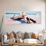 Driftwood, Ocean Waves, Canvas Print, Coastal Wall Art, Beach House Decor, Minimalist Seascape, Natural Tones, Boho Home Aesthetic