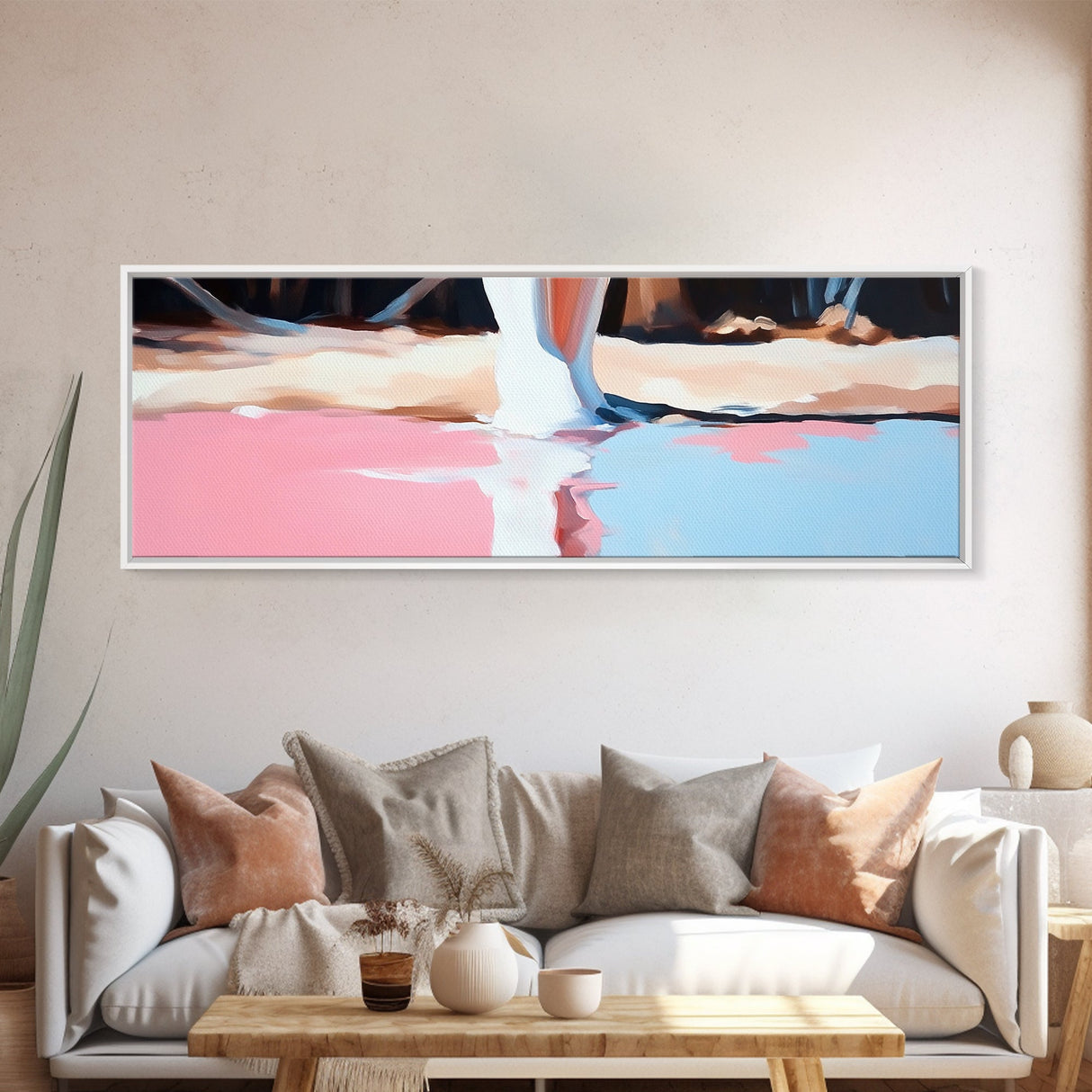 Pink Reflection, Abstract Art, Feminine Aesthetic, Soft Pastel Painting, Canvas Print, Minimalist Wall Art, Bedroom Wall Decor