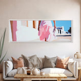 Pink Dress, Elegant Stroll, Romantic Scene, Framed Canvas Print, Modern Wall Art, Feminine Decor, Stylish Living Room Artwork