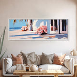 Beachfront Patio, Coastal Home, Ocean View Art, Framed Canvas Print, Seaside Decor, Summer House Aesthetic, Serene Wall Artwork