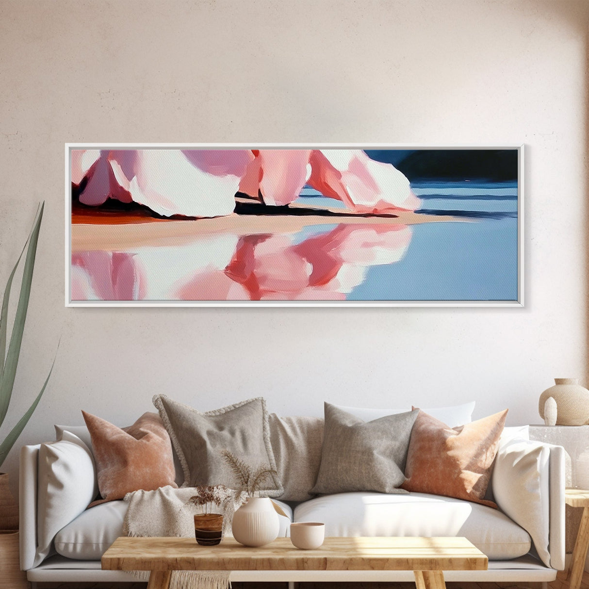Flowing Pink Fabric, Water Reflection, Feminine Aesthetic, Framed Canvas Print, Romantic Wall Art, Soft Color Palette, Elegant Home Decor