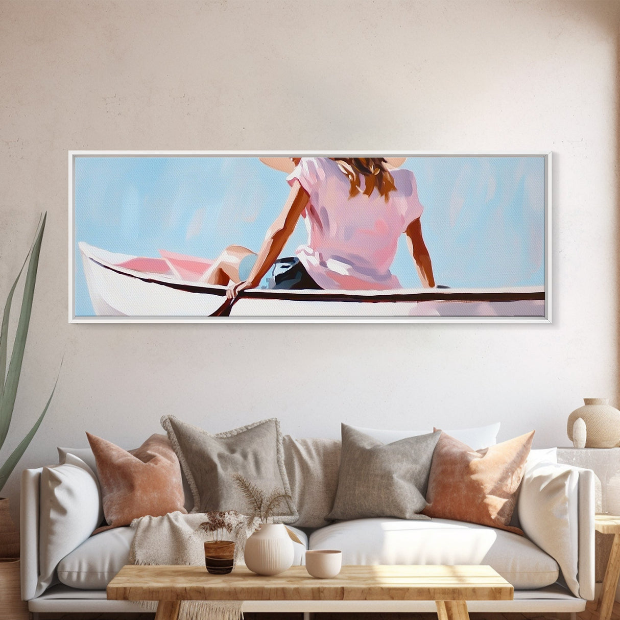 Relaxing Kayak, Pastel Colors, Coastal Wall Decor, Living Room Art, Boho Beach Vibes, Modern Seascape, Canvas Print, Serene Waterscape
