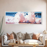 Soft Waves, Pastel Ocean, Fluid Movement, Coastal Tranquility, Framed Canvas Print, Large Wall Art, Beach House Decor, Blue Tones