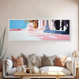 Mediterranean Villa, Sunlit Terrace, Minimalist Landscape, Canvas Print, Living Room Wall Art, Soft Pastels, Modern Architecture Decor