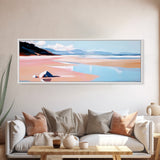 Sunset Beach, Warm Coastal View, Minimalist Ocean Art, Canvas Print, Living Room Wall Art, Tranquil Shoreline, Soft Pink Tones
