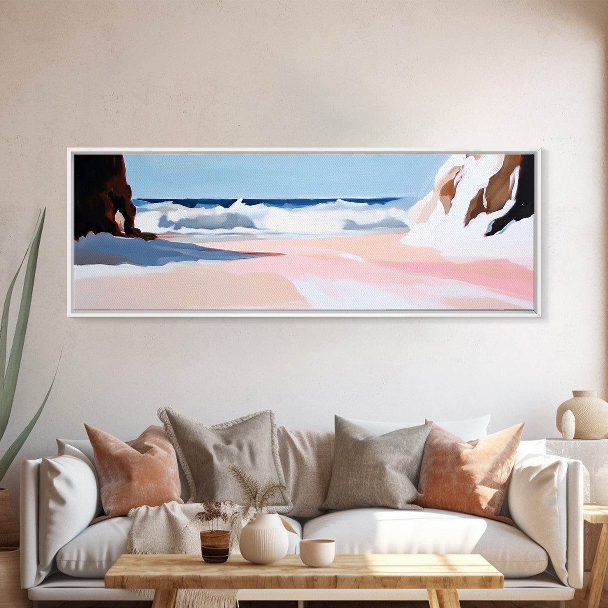 Ocean Waves, Coastal Escape, Tranquil Beach Scene, Framed Canvas Print, Serene Wall Art, Nautical Living Room Decor, Modern Seascape