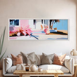 Pink House, Tropical Porch, Boho Architecture, Canvas Print, Living Room Wall Art, Sunlit Patio, Mediterranean Decor, Modern Art