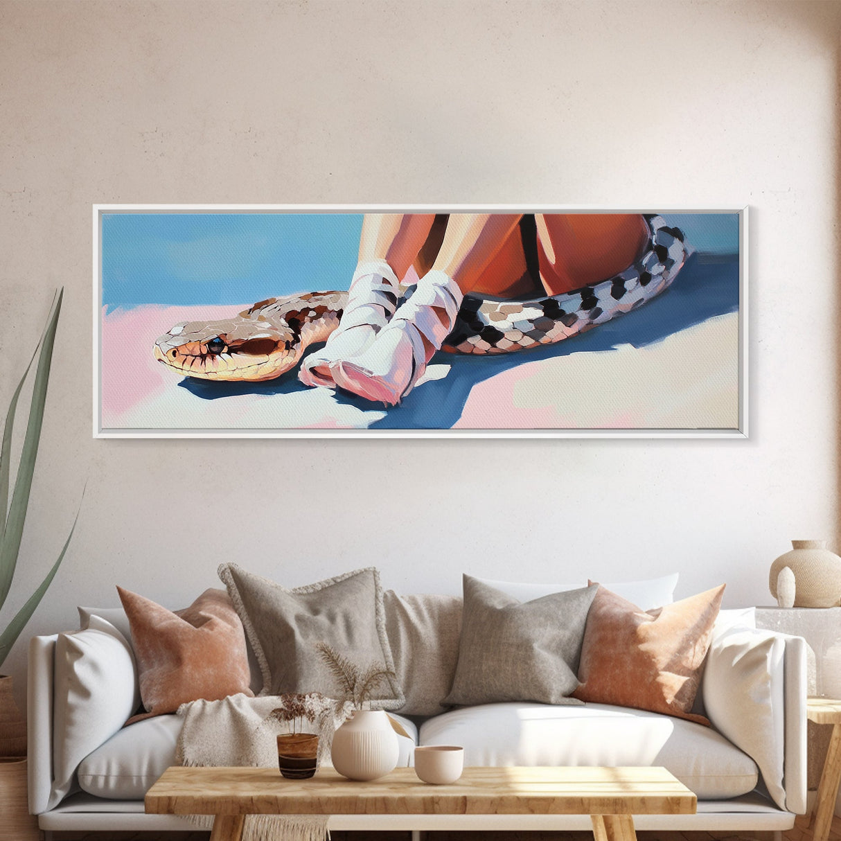 Snake and Ballet Shoes, Surreal Art, Unique Painting, Framed Canvas Print, Edgy Wall Art, Modern Home Decor, Conversation Piece, Bold