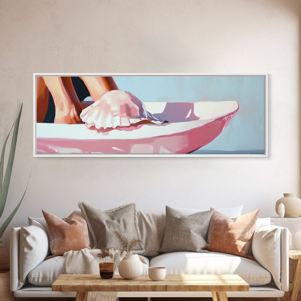 Beach Shell, Coastal Decor, Modern Art, Framed Canvas Print, Pastel Beach Wall Art, Minimalist Ocean Art, Nautical Art, Summer Vibes