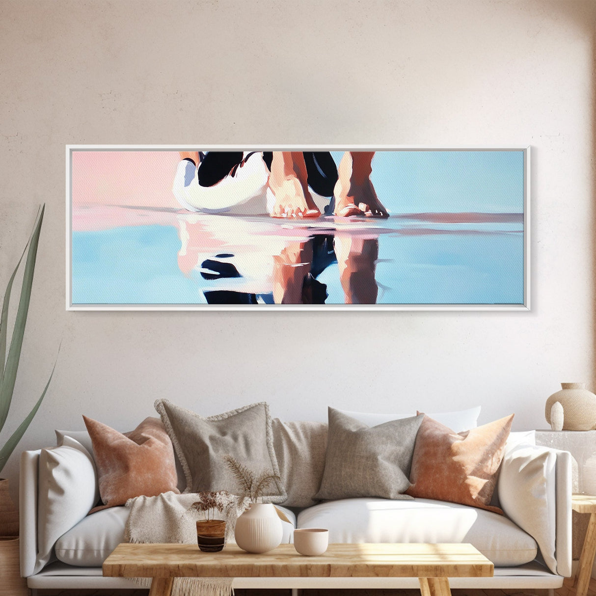 Soft Beach Reflection, Coastal Art, Minimalist Print, Pastel Wall Art, Boho Decor, Living Room Wall Art, Canvas Print, Summer Vibes