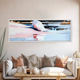 Pink Water Landscape, Tranquil Beach Art, Ocean Reflection, Modern Boho Decor, Bedroom Wall Art, Coastal Print, Framed Canvas Print