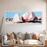 Textured Coastal Boulders, Natural Beach Scene, Earthy Modern Decor, Minimalist Art Print, Living Room Statement, Framed Canvas Print