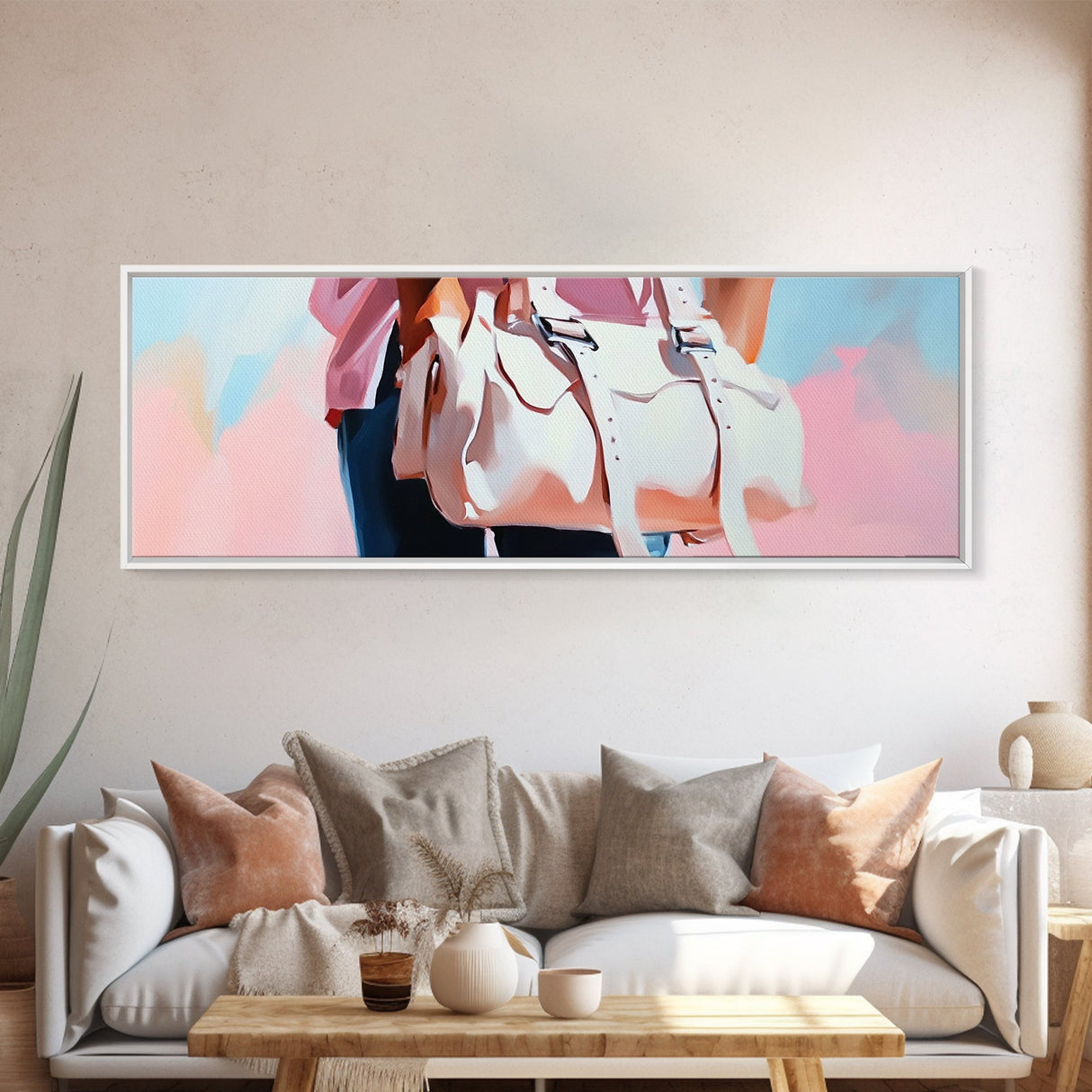 Pink Handbag, Fashion Wall Art, Feminine Aesthetic, Chic Decor, Framed Canvas Print, Modern Bedroom Art, Minimalist Artwork