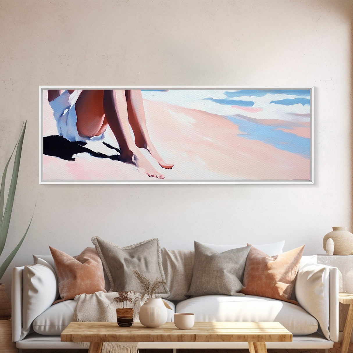 Seaside Relaxation, Beach Painting, Minimalist Ocean Art, Pastel Coastal Decor, Nautical Wall Print, Bedroom Wall Art, Canvas Print
