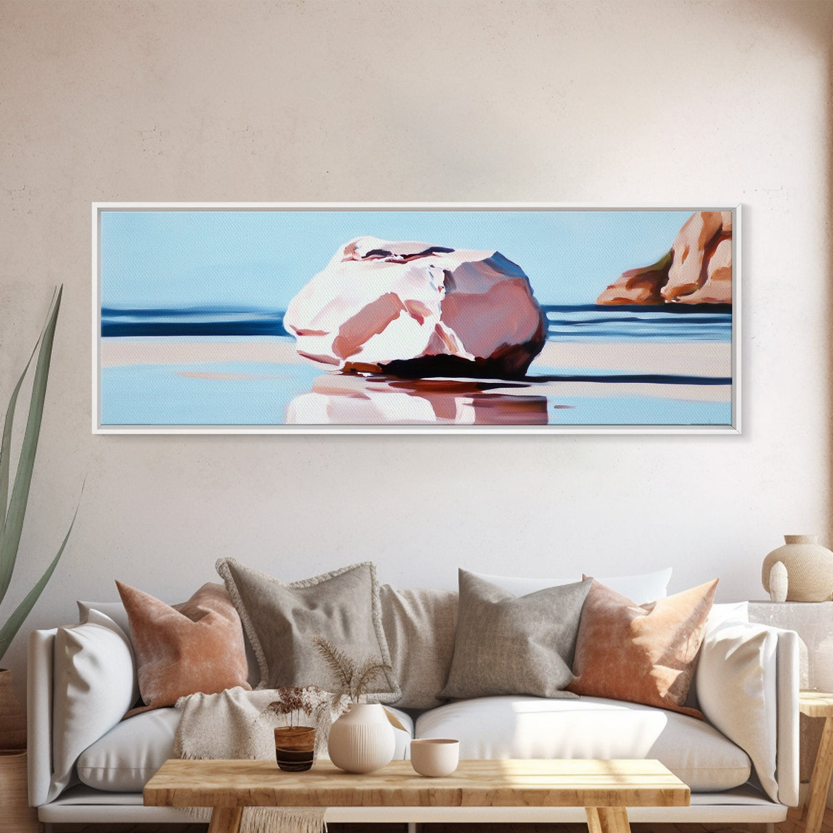 Beach Rock, Coastal Scene, Serene Landscape, Framed Canvas Print, Minimalist Wall Art, Modern Decor, Ocean Wall Art, Office Art