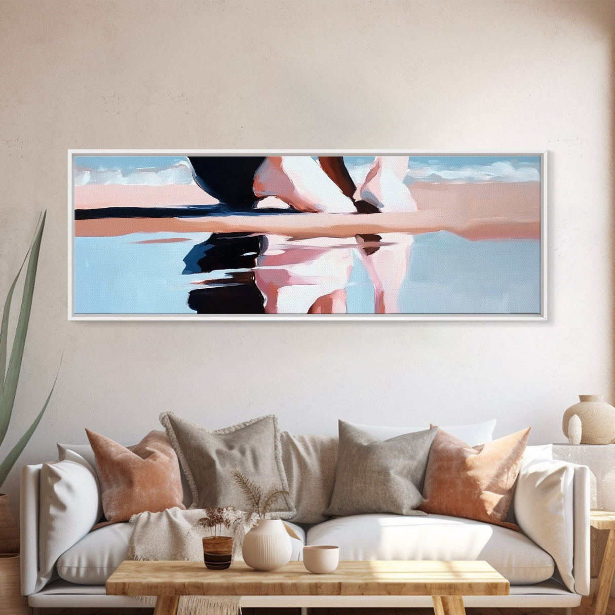 Sunset Reflection, Beach Art, Ocean Painting, Framed Canvas Print, Coastal Wall Art, Living Room Decor, Modern Minimalist Home Style
